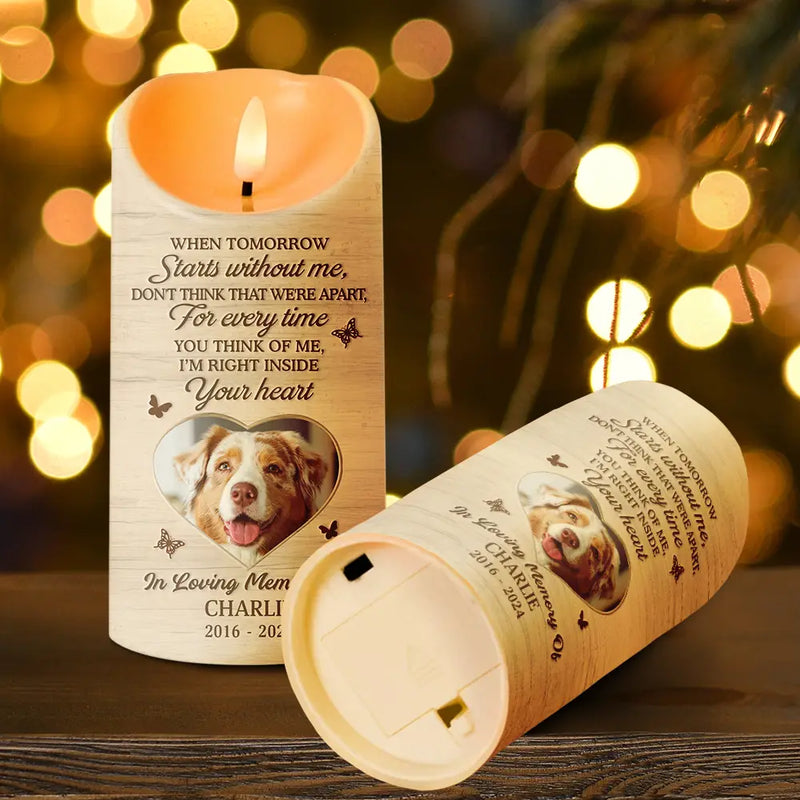 Family, Parents, Gift For Grandparents, Gift For Sibling, Memorial - Custom Photo When Tomorrow Starts Without Me Memorial - Personalized Flameless LED Candle