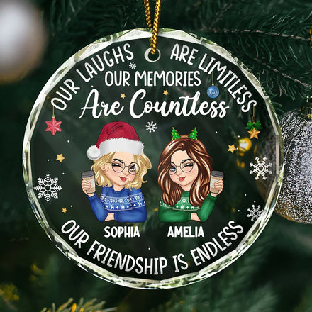 Besties, nos rires sont sans limites - Décoration de Noël en verre ronde personnalisée 