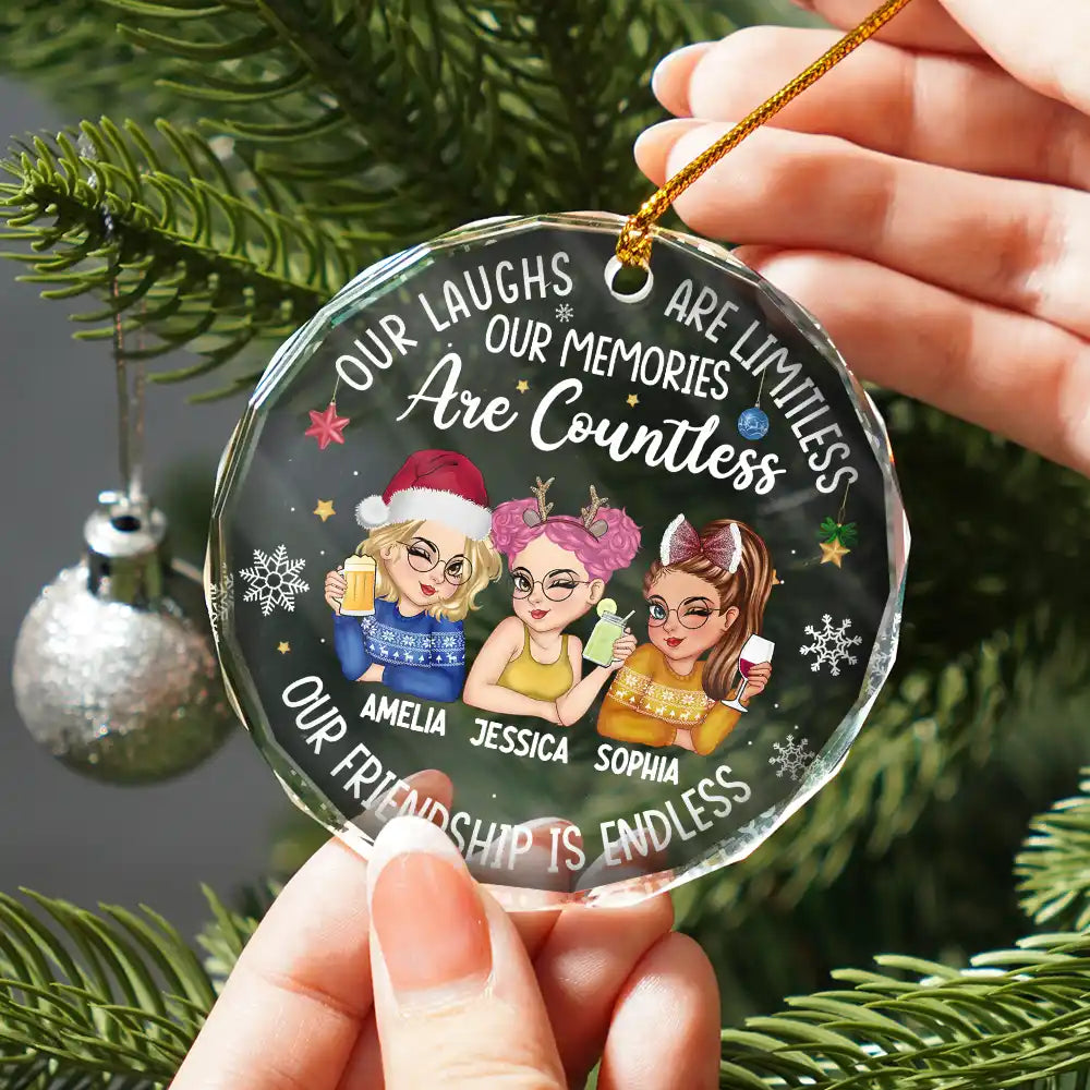 Gift For Bestie, Gifts For Colleagues - Besties Our Laughs Are Limitless Christmas - Personalized Circle Glass Ornament
