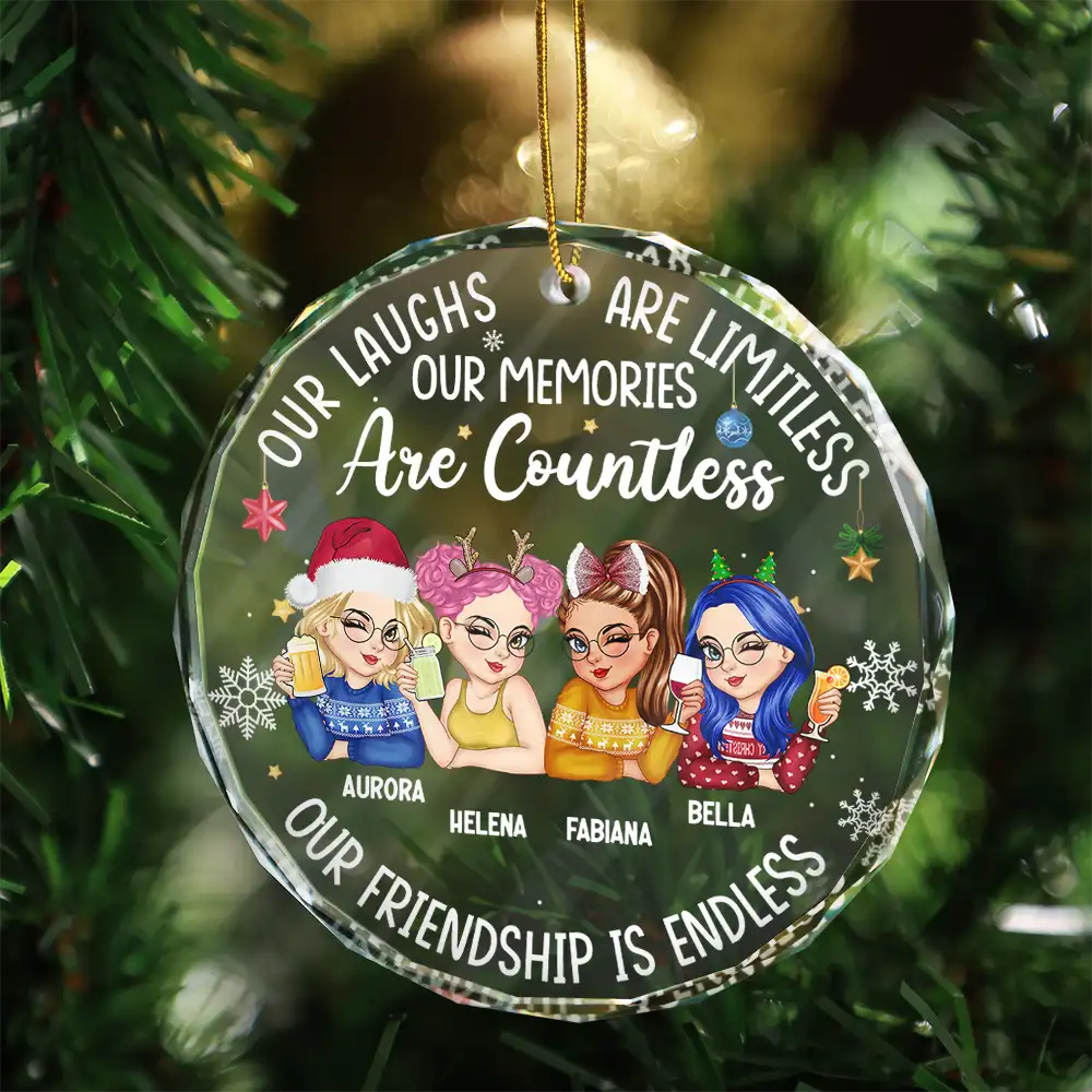 Gift For Bestie, Gifts For Colleagues - Besties Our Laughs Are Limitless Christmas - Personalized Circle Glass Ornament
