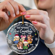 Gift For Bestie, Gifts For Colleagues - Besties Our Laughs Are Limitless Christmas - Personalized Circle Glass Ornament