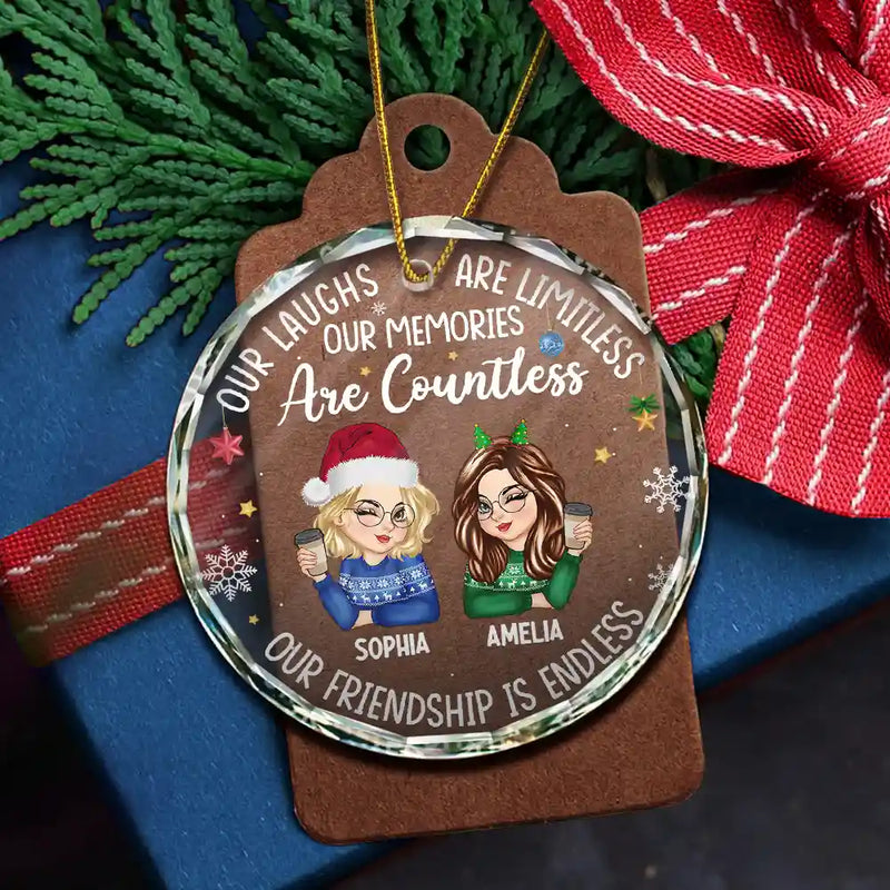 Gift For Bestie, Gifts For Colleagues - Besties Our Laughs Are Limitless Christmas - Personalized Circle Glass Ornament