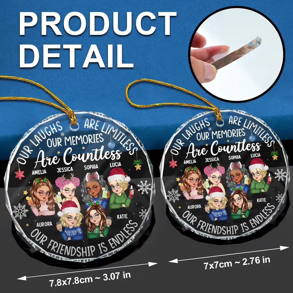 Gift For Bestie, Gifts For Colleagues - Besties Our Laughs Are Limitless Christmas - Personalized Circle Glass Ornament