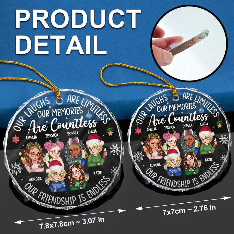 Gift For Bestie, Gifts For Colleagues - Besties Our Laughs Are Limitless Christmas - Personalized Circle Glass Ornament