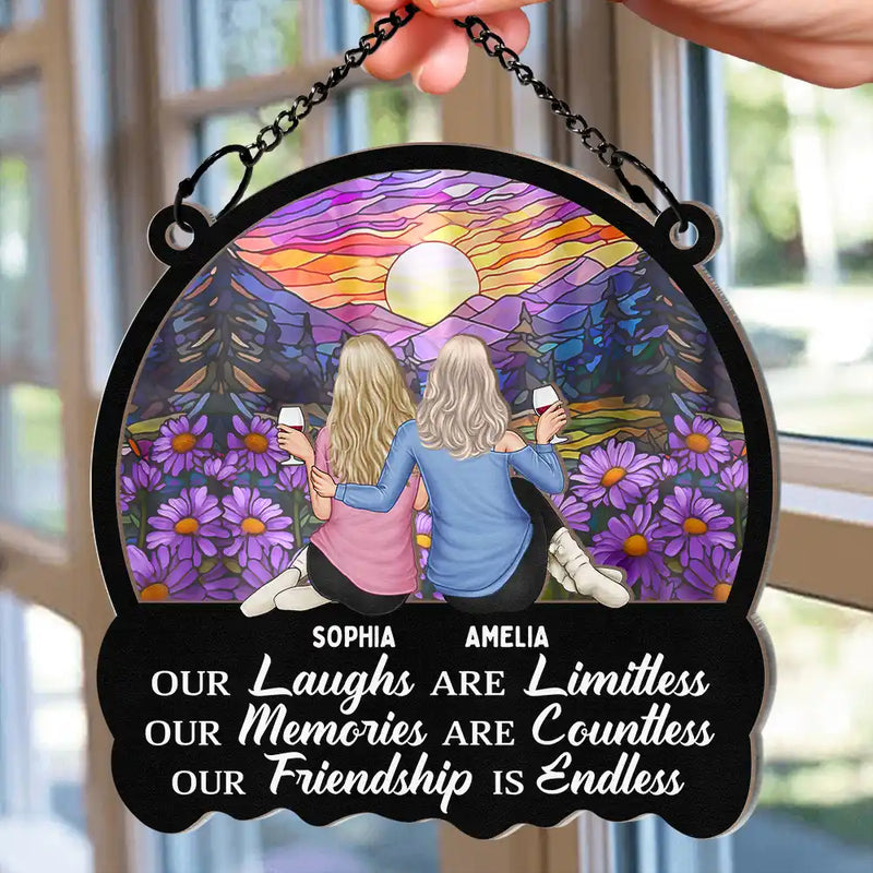Gift For Bestie, Gifts For Colleagues - Besties Our Laughs Are Limitless Christmas - Personalized Window Hanging Suncatcher Ornament