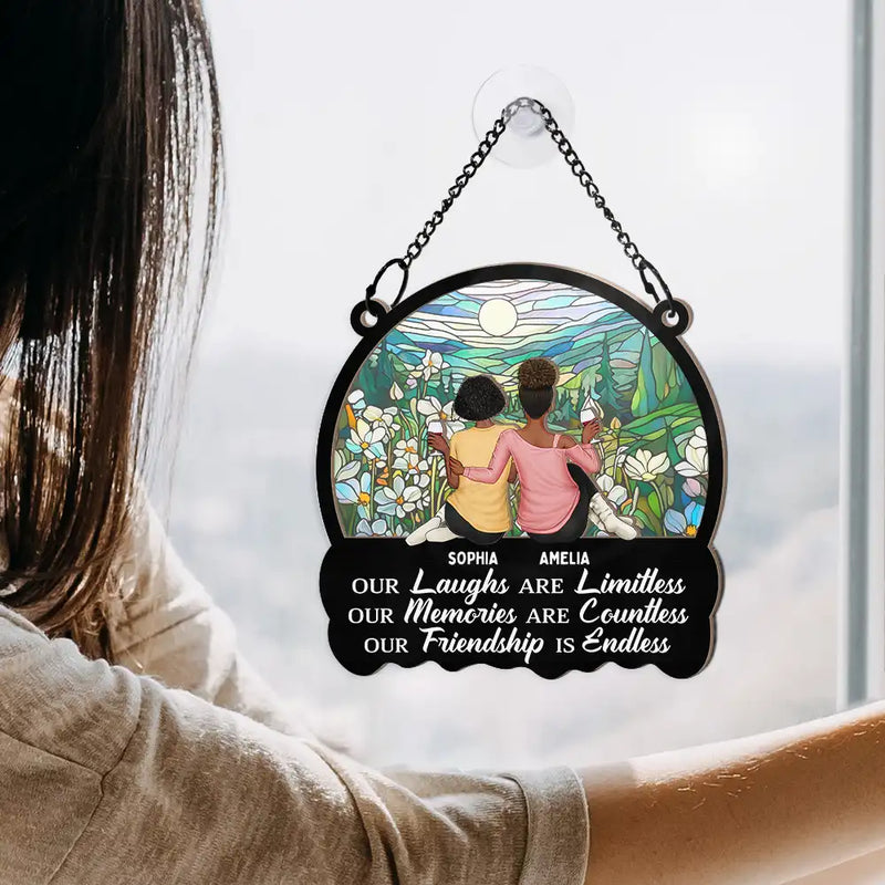 Gift For Bestie, Gifts For Colleagues - Besties Our Laughs Are Limitless Christmas - Personalized Window Hanging Suncatcher Ornament
