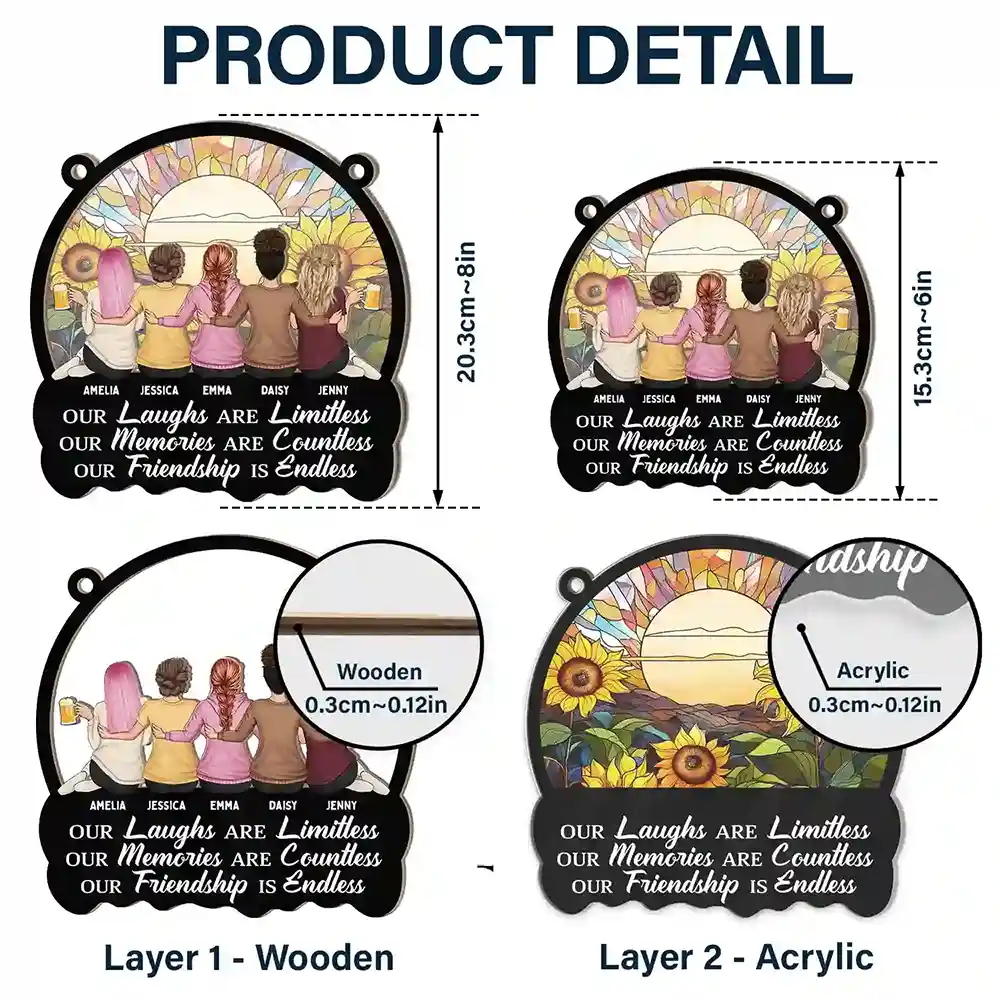 Gift For Bestie, Gifts For Colleagues - Besties Our Laughs Are Limitless Christmas - Personalized Window Hanging Suncatcher Ornament