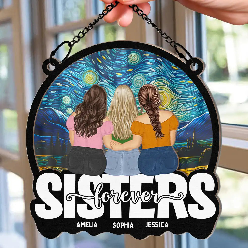 Gift For Sisters, Gift For Bestie, Gift For Sibling - Bestie Sisters Forever Loving - Personalized Window Hanging Suncatcher Ornament
