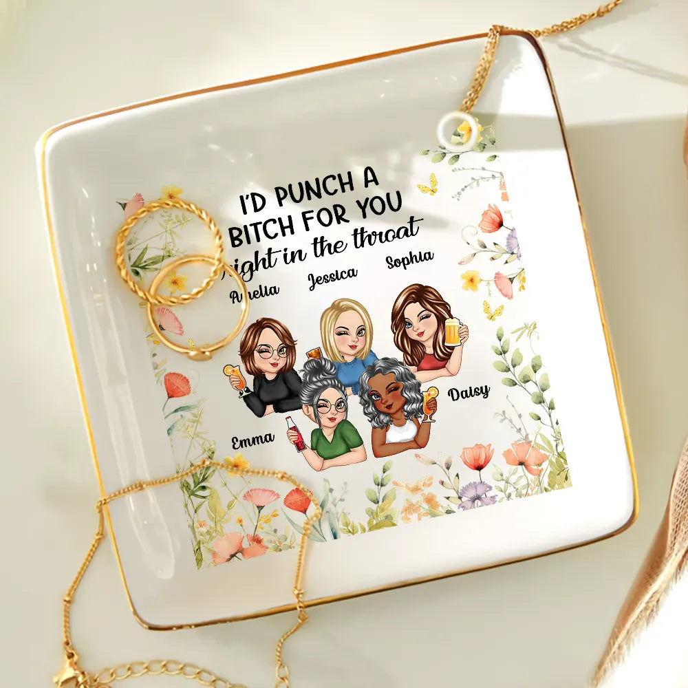 Gift For Bestie, Gifts For Colleagues, Gift For Sisters - Right In The Throat Besties - Personalized Ring Dish