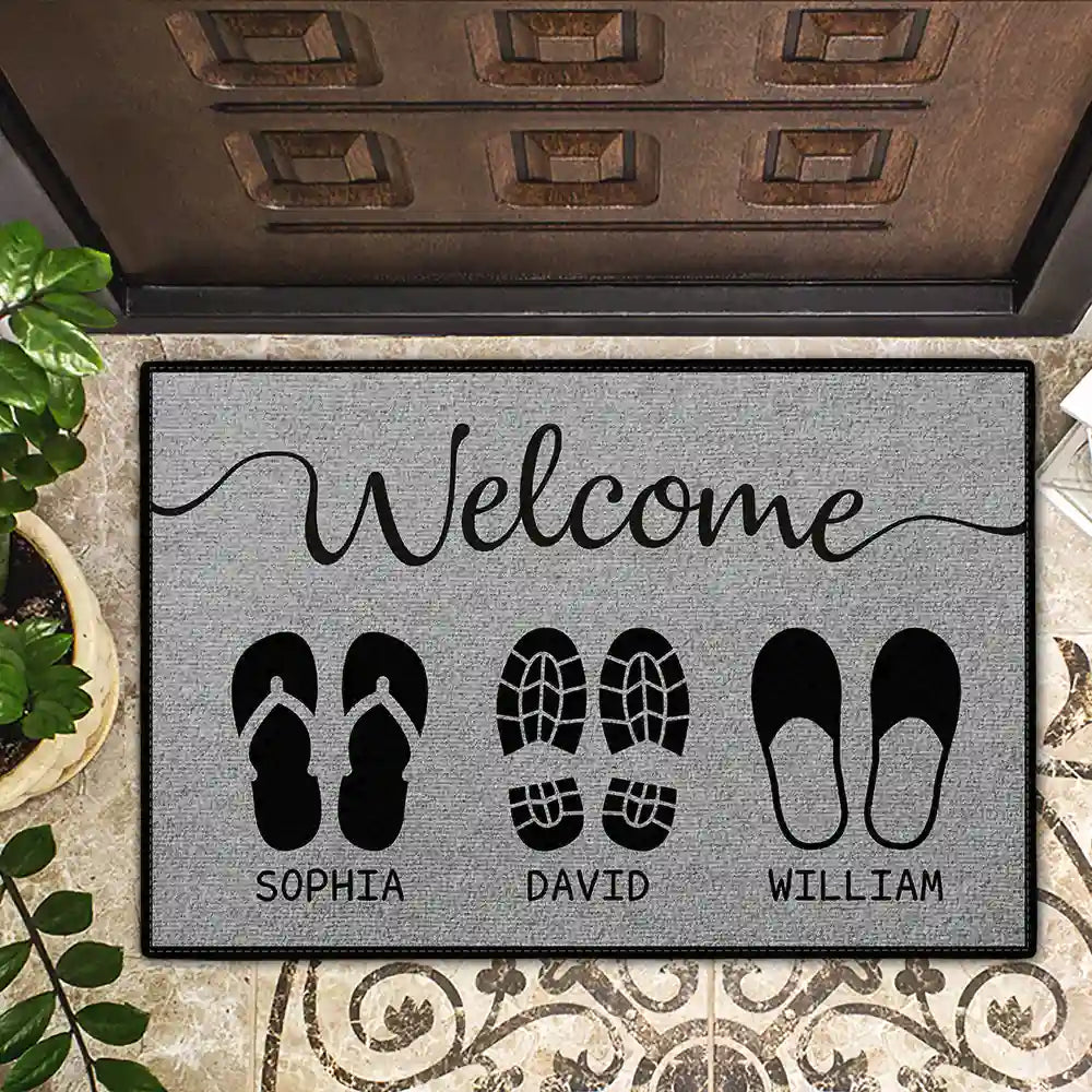 Family, Parents, Gift For Grandparents, Pet Lovers, Dog Lovers, Cat Lovers - Welcome To Our Home Family Dog Cat - Personalized Doormat