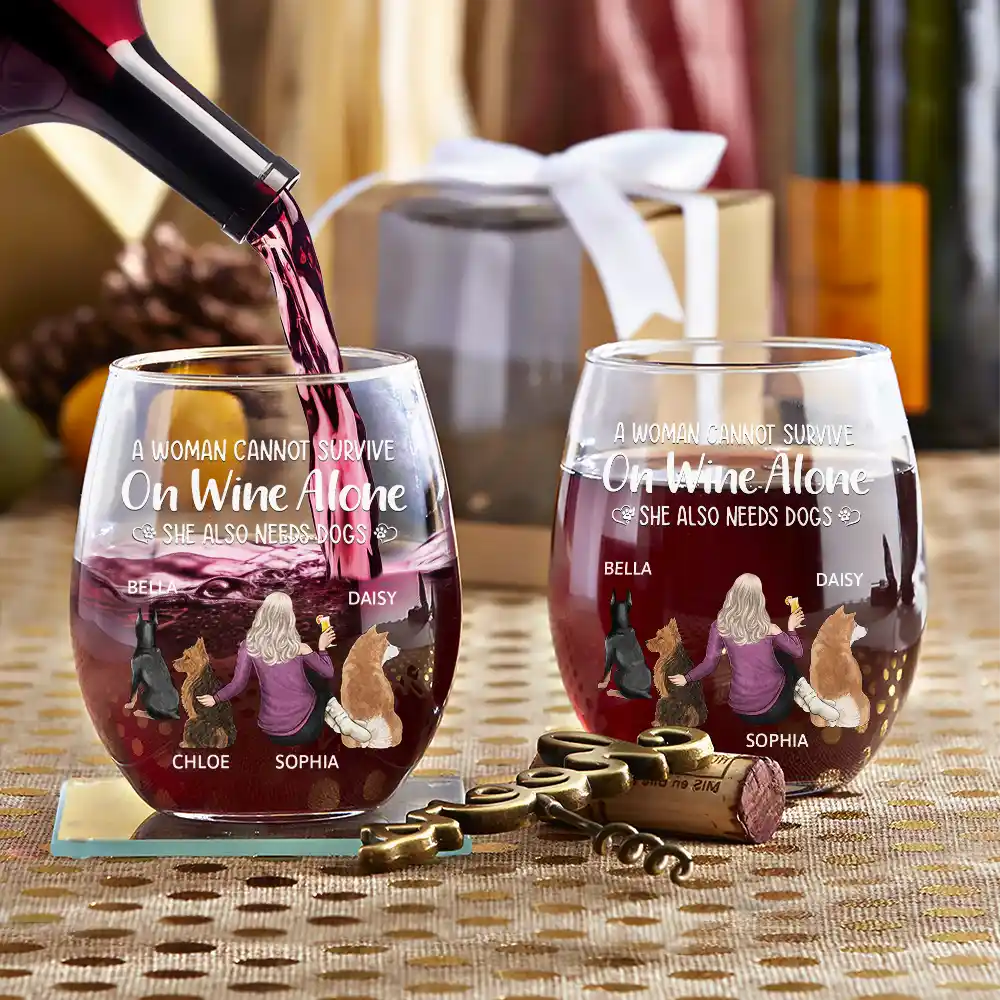 A Woman, Wine & Her Dog - Personalized Stemless Wine Glass