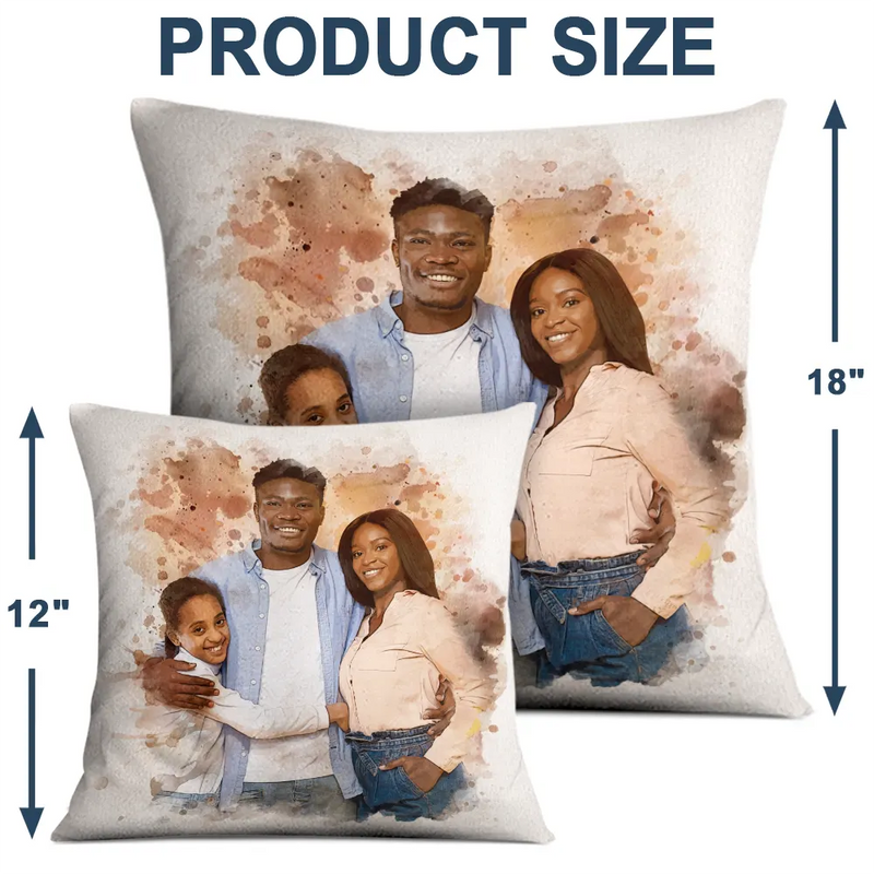 Happy,Gift For Mother,Family,Gift For Father,Gift For Sibling,Parents,Gift For Grandparents - Custom Photo Watercolor Portrait Mom Dad Family Couple - Personalized Pillow