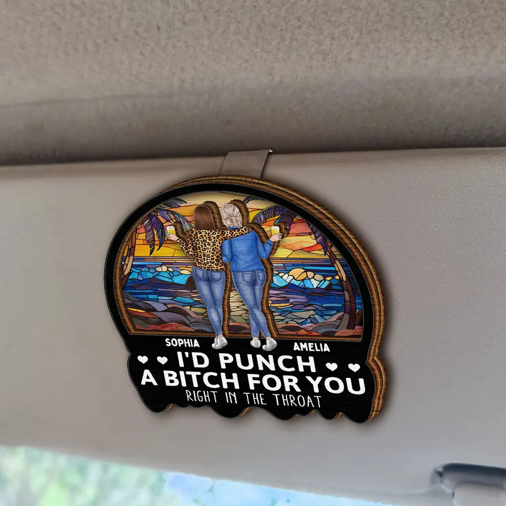 Gift For Bestie, Gift For Sisters, Gifts For Colleagues - Right In The Throat Bestie Sister - Personalized Custom Shaped Car Visor Clip