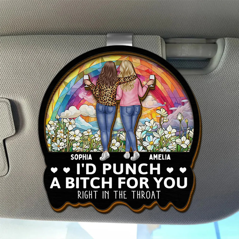 Gift For Bestie, Gift For Sisters, Gifts For Colleagues - Right In The Throat Bestie Sister - Personalized Custom Shaped Car Visor Clip