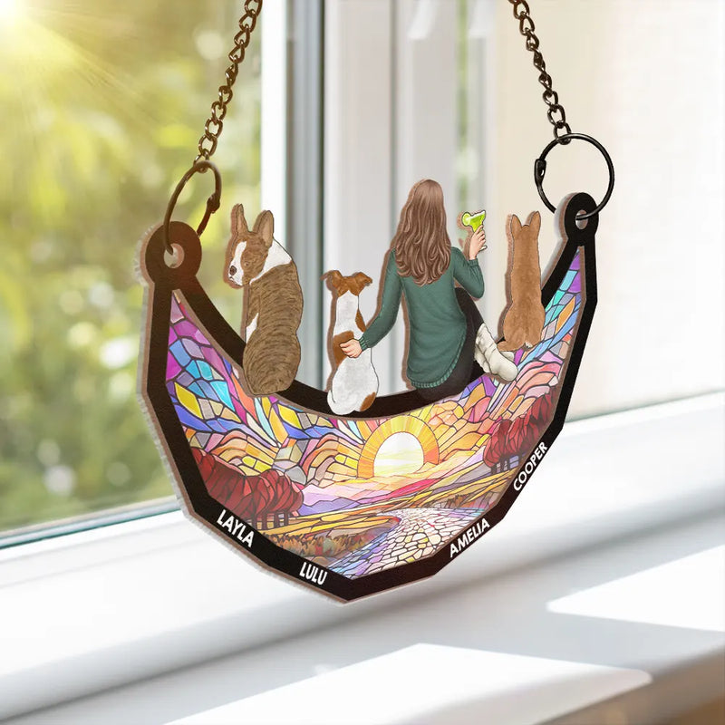 Pet Lovers, Dog Lovers, Cat Lovers, Dog Dad, Dog Mom, Cat Dad - Dog Mom Cat Mom Dog Dad Cat Dad - Personalized Window Hanging Suncatcher Ornament
