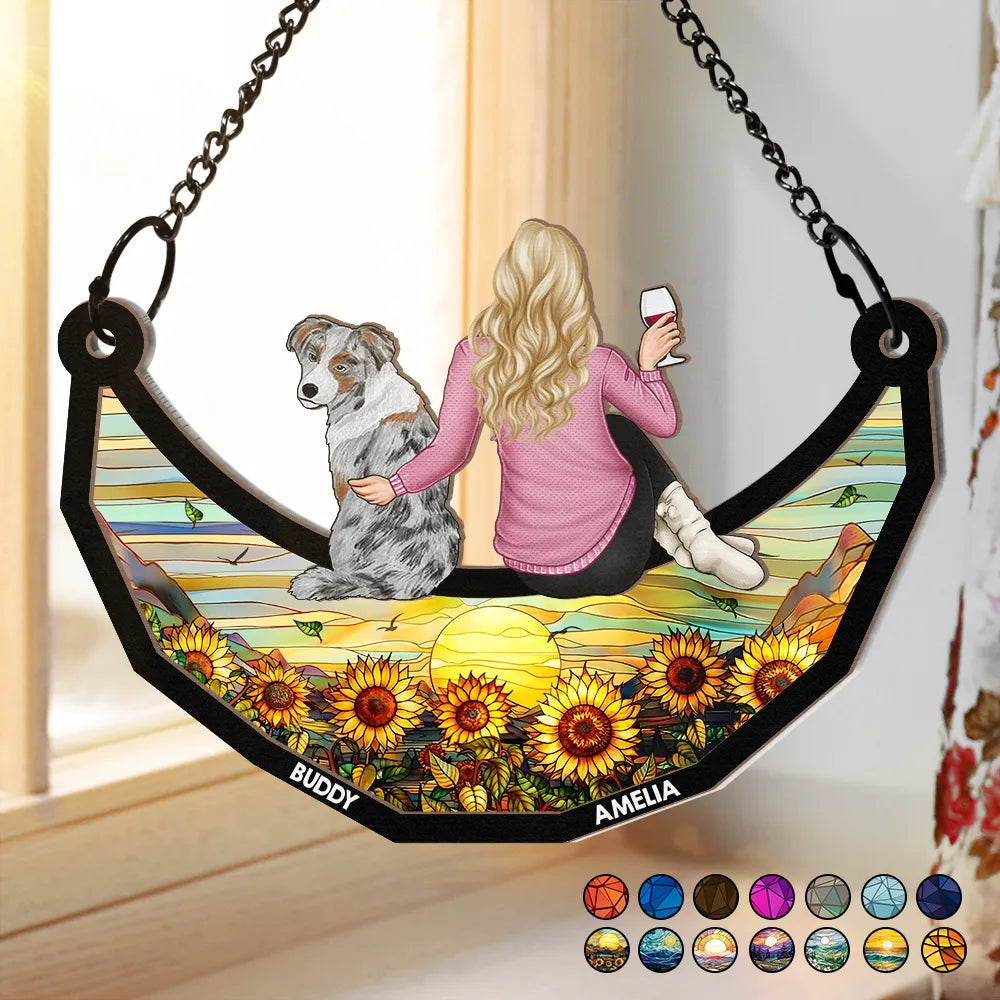 Pet Lovers, Dog Lovers, Cat Lovers, Dog Dad, Dog Mom, Cat Dad - Dog Mom Cat Mom Dog Dad Cat Dad - Personalized Window Hanging Suncatcher Ornament
