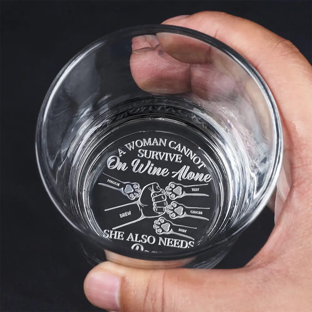 Dog Lovers, Dog Dad, Pet Lovers, Cat Lovers - A Man Cannot Survive On Wine Alone He Also Needs A Dog Cat - Personalized Engraved Whiskey Glass
