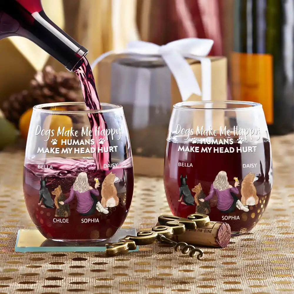 Happy,Dog Lovers,Dog Dad,Pet Lovers,Dog Mom - A Bond That Can't Be Broken Dog Mom Dog Dad Pet Lovers - Personalized Stemless Wine Glass