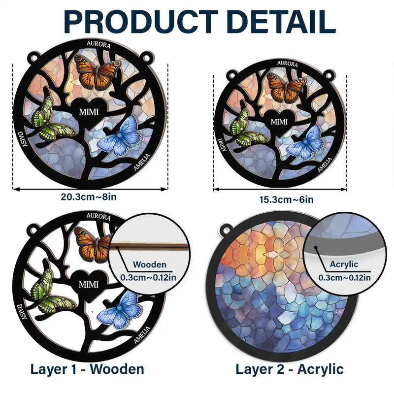 Gift For Mother, Gift For Grandma - Birth Month Butterflies Nana Mom - Personalized Window Hanging Suncatcher Ornament
