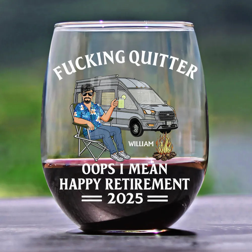 Funny,Retirement,Gift For Grandparents,Parents,Gift For Yourself,Gift For Men,Gift For Women,Gifts For Colleagues,Camping - Oops I Mean Happy Retirement - Personalized Stemless Wine Glass