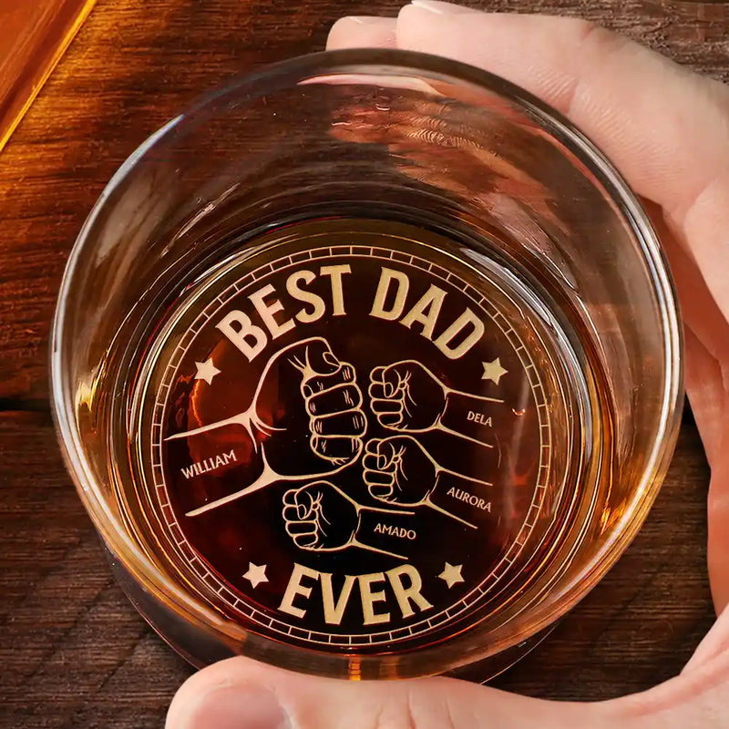 Gift For Father,Dad - Children,Gift For Husband,Funny - Best Dad Ever Pet And Children Hand Punch - Personalized Engraved Whiskey Glass