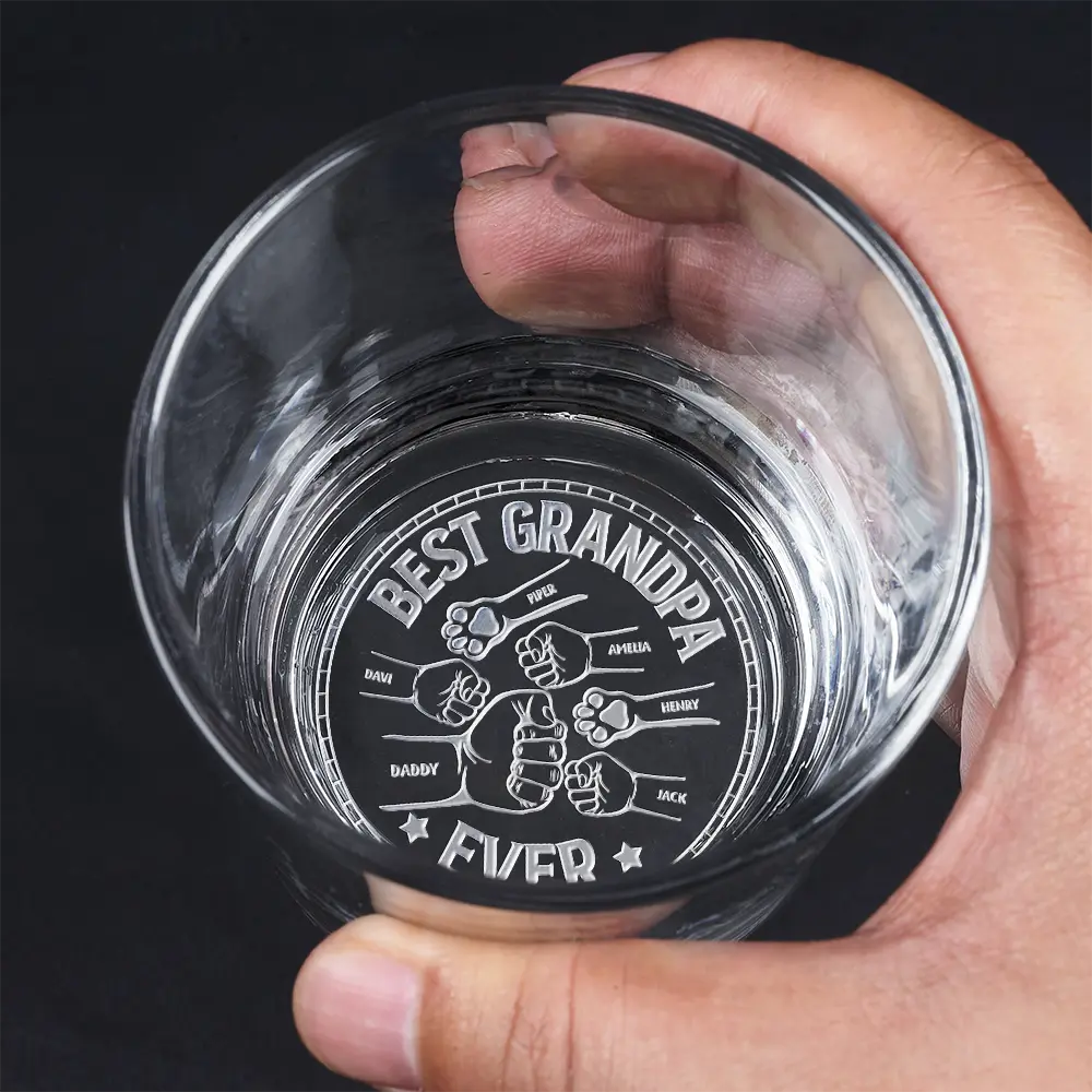 Gift For Father,Dad - Children,Gift For Husband,Funny - Best Dad Ever Pet And Children Hand Punch - Personalized Engraved Whiskey Glass