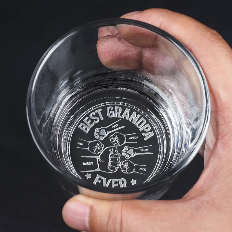 Gift For Father,Dad - Children,Gift For Husband,Funny - Best Dad Ever Pet And Children Hand Punch - Personalized Engraved Whiskey Glass