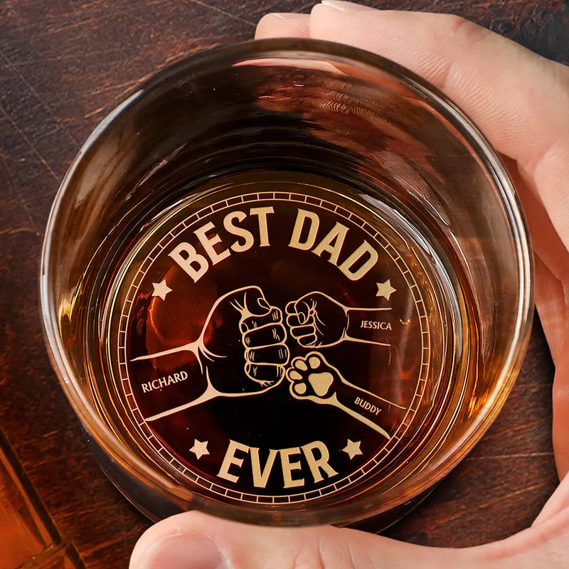 Gift For Father,Dad - Children,Gift For Husband,Funny - Best Dad Ever Pet And Children Hand Punch - Personalized Engraved Whiskey Glass