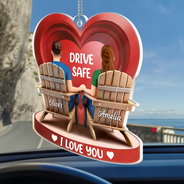 Gift For Couples, Gift For Wife, Gift For Husband, Gift For Boyfriend - Drive Safe I Love You Couple 3D Effect - Personalized Acrylic Car Hanger