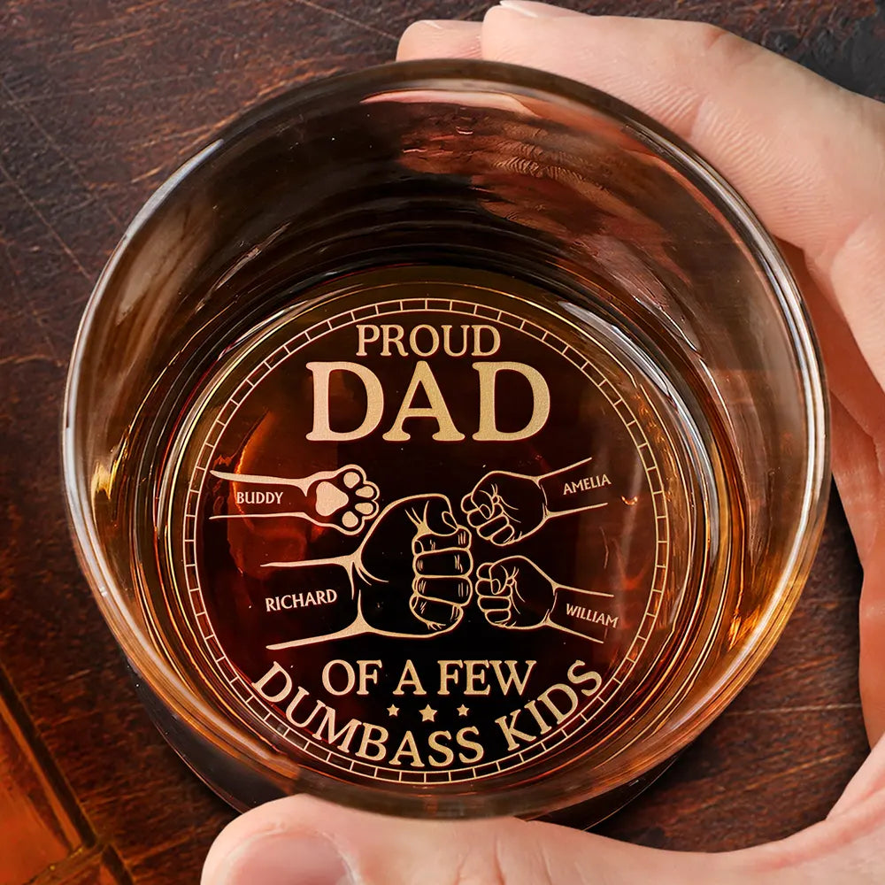 Gift For Father,Dad - Children,Gift For Husband,Funny - Proud Dad Of A Few Pet And Children Hand Punch - Personalized Engraved Whiskey Glass