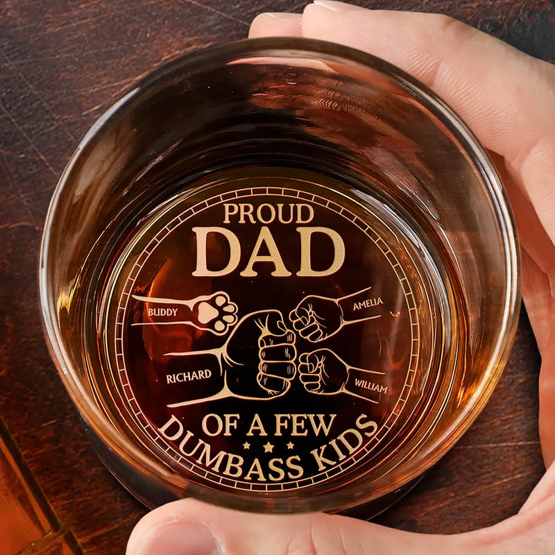 Gift For Father,Dad - Children,Gift For Husband,Funny - Proud Dad Of A Few Pet And Children Hand Punch - Personalized Engraved Whiskey Glass