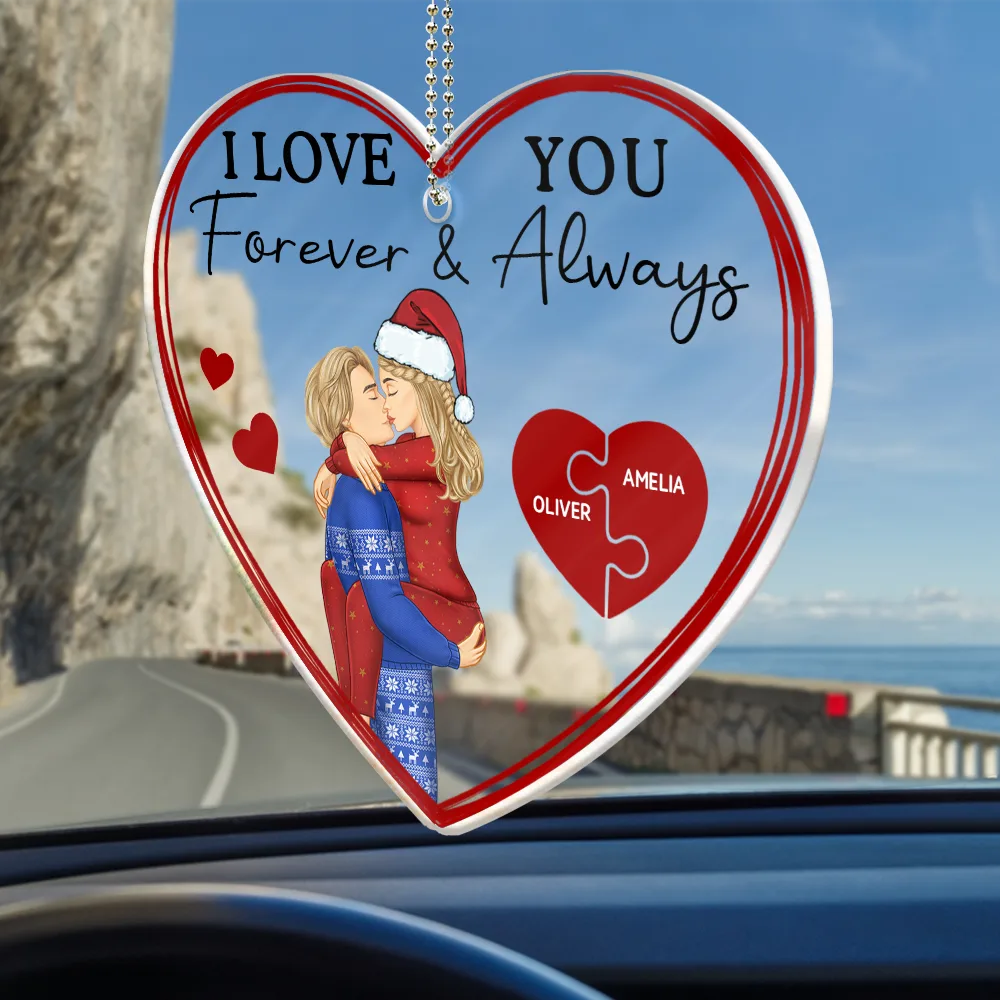 Gift For Couples, Gift For Husband, Gift For Wife, Gift For Boyfriend, Gift For Girlfriend - Drive Safe I Love You Kissing Couples - Personalized Acrylic Car Hanger