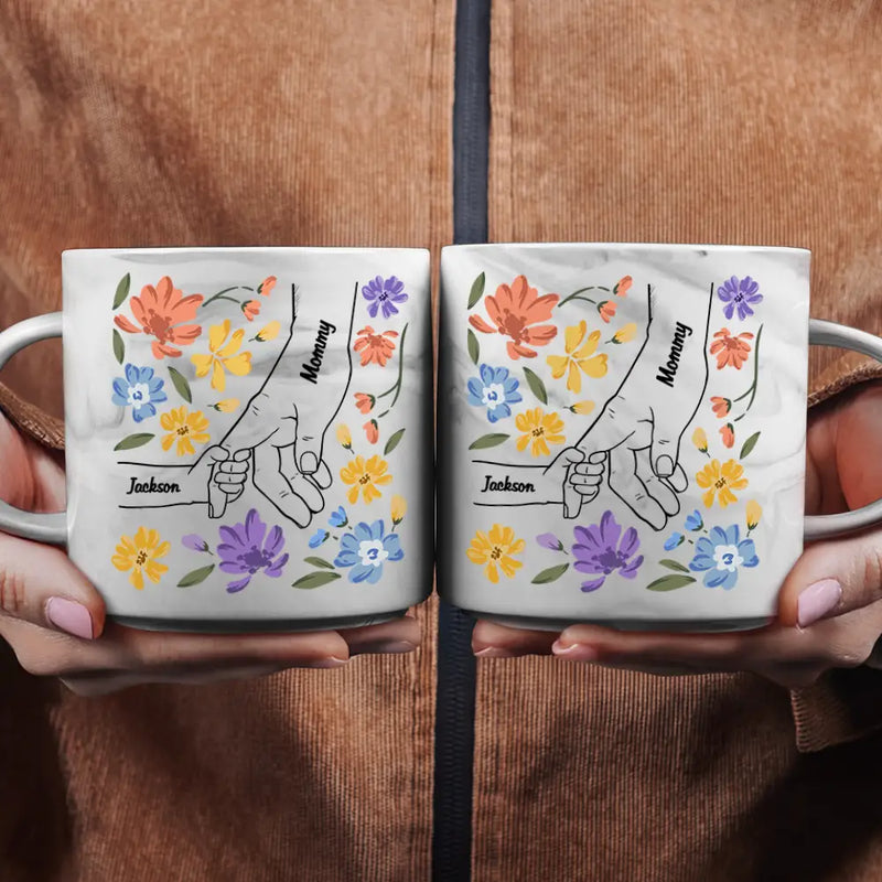 Gift For Grandma, Gift For Mother - Hand In Hand Will Always Protect You Mom Nana - Personalized Marble Mug
