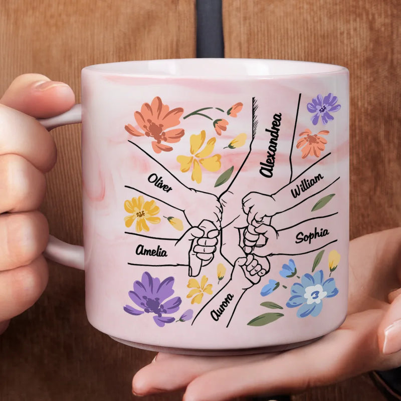 Gift For Grandma, Gift For Mother - Hand In Hand Will Always Protect You Mom Nana - Personalized Marble Mug
