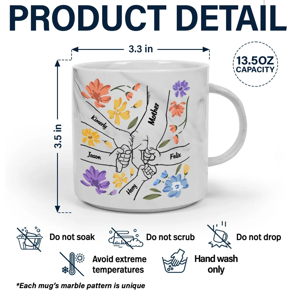 Gift For Grandma, Gift For Mother - Hand In Hand Will Always Protect You Mom Nana - Personalized Marble Mug
