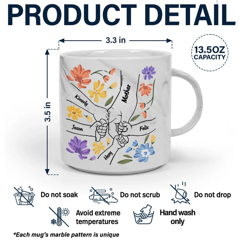 Gift For Grandma, Gift For Mother - Hand In Hand Will Always Protect You Mom Nana - Personalized Marble Mug
