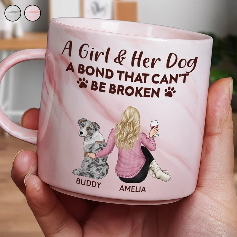 Happy,Dog Lovers,Dog Dad,Pet Lovers,Dog Mom - A Bond That Can't Be Broken Dog Mom - Personalized Marble Mug