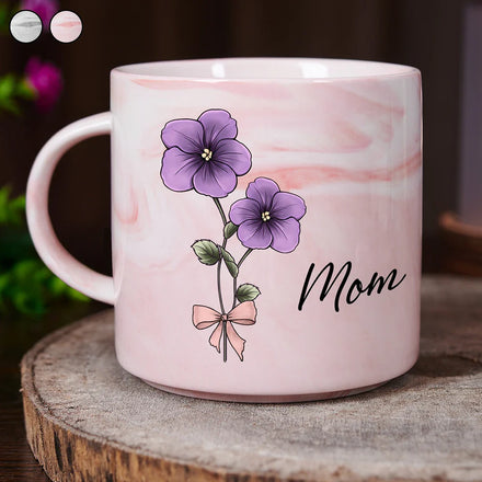 Birth Flowers Mom Grandma Nana - Personalized Marble Mug