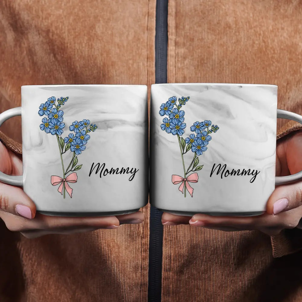 Gift For Grandma, Gift For Mother - Birth Flowers Mom Grandma Nana - Personalized Marble Mug
