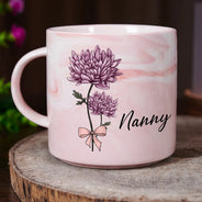 Gift For Grandma, Gift For Mother - Birth Flowers Mom Grandma Nana - Personalized Marble Mug
