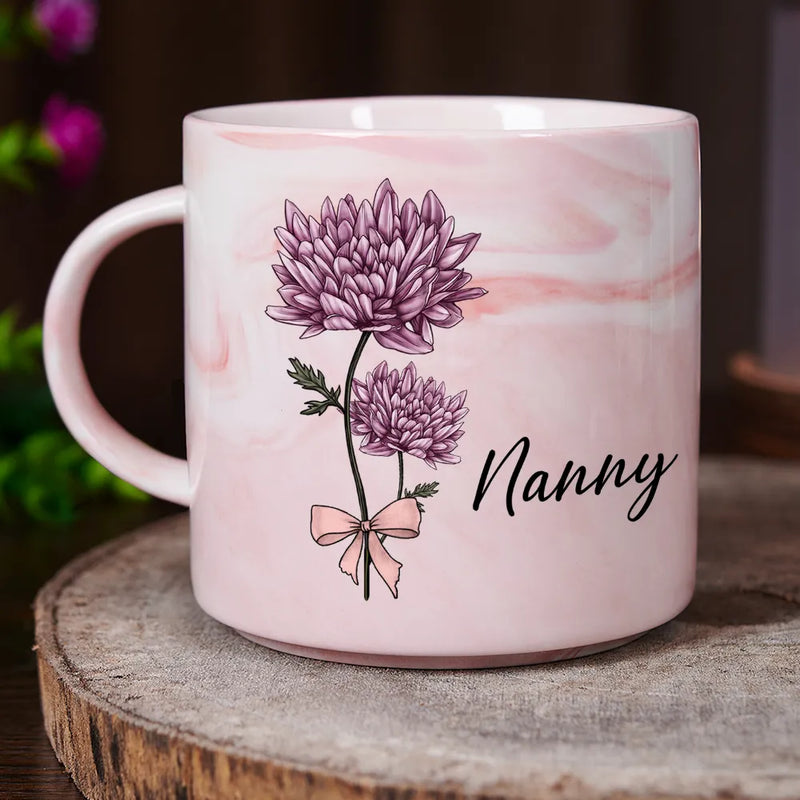 Gift For Grandma, Gift For Mother - Birth Flowers Mom Grandma Nana - Personalized Marble Mug
