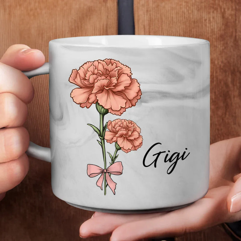 Gift For Grandma, Gift For Mother - Birth Flowers Mom Grandma Nana - Personalized Marble Mug
