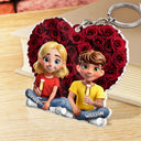 Gift For Couples,Gift For Husband,Gift For Wife,Gift For Boyfriend,Love - Couple Rose Heart - Personalized Acrylic Keychain