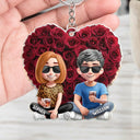 Gift For Couples,Gift For Husband,Gift For Wife,Gift For Boyfriend,Love - Couple Rose Heart - Personalized Acrylic Keychain
