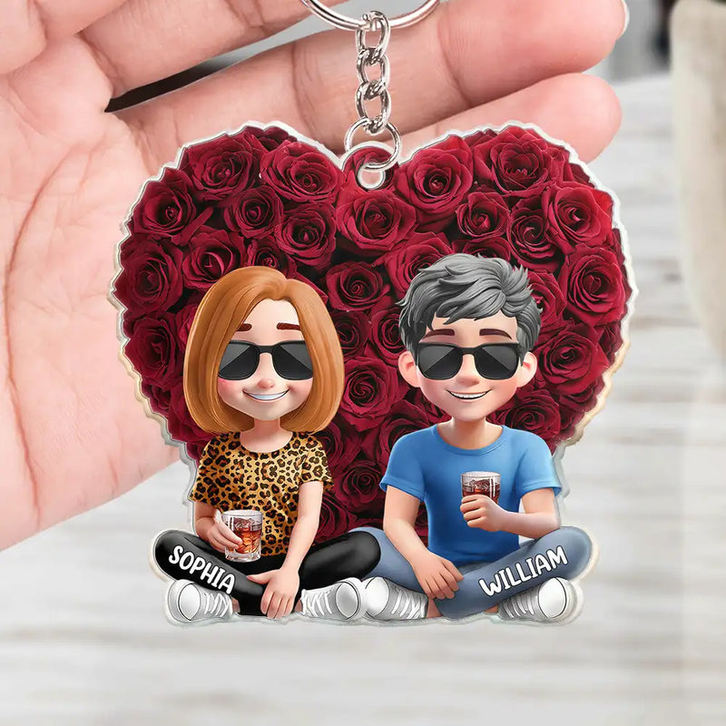 Gift For Couples,Gift For Husband,Gift For Wife,Gift For Boyfriend,Love - Couple Rose Heart - Personalized Acrylic Keychain