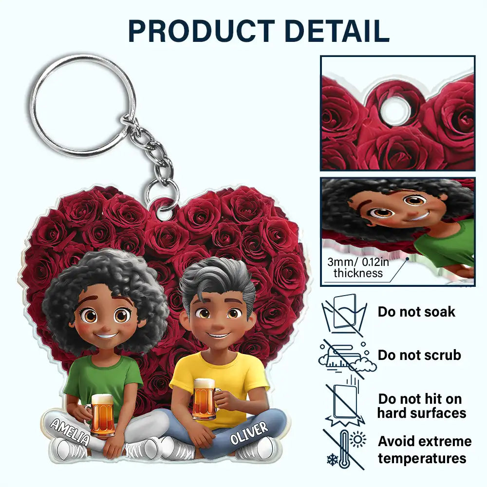 Gift For Couples,Gift For Husband,Gift For Wife,Gift For Boyfriend,Love - Couple Rose Heart - Personalized Acrylic Keychain