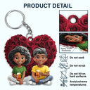 Gift For Couples,Gift For Husband,Gift For Wife,Gift For Boyfriend,Love - Couple Rose Heart - Personalized Acrylic Keychain