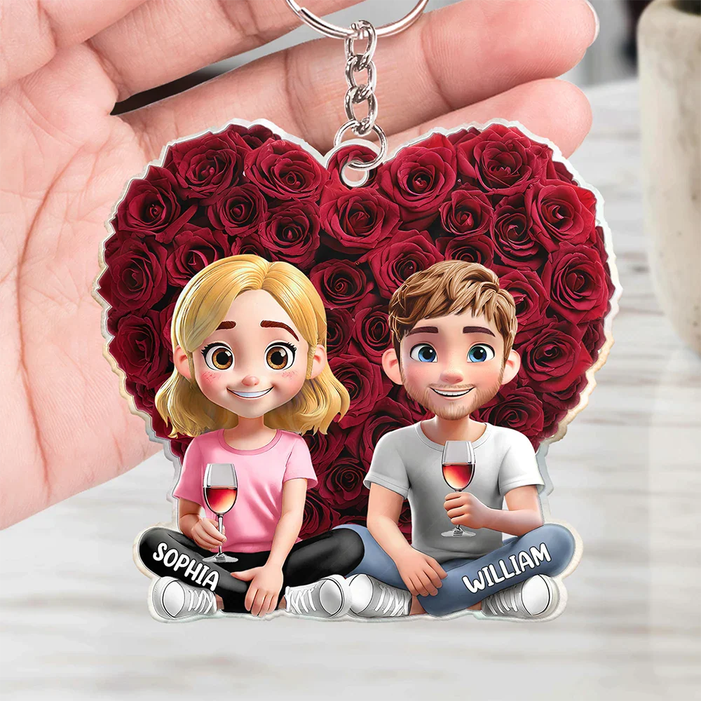 Couple Rose Heart - Personalized Acrylic Keychain