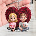 Gift For Couples,Gift For Husband,Gift For Wife,Gift For Boyfriend,Love - Couple Rose Heart - Personalized Acrylic Keychain