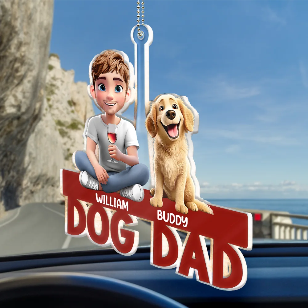 Dog Lovers ,Dog Dad, Pet Lovers, Dog Mom - Dog Mom Dog Dad - Personalized Acrylic Car Hanger